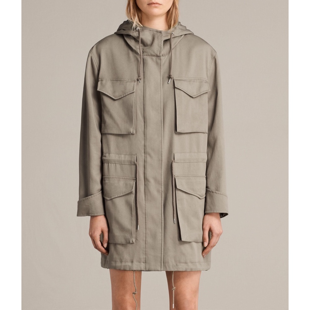 Allsaints Sloane Drape Parka in Sage Green